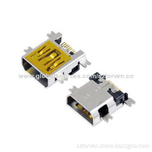 Mini USB Connectors, 5P SMT Offset Type, 100V AC Standing VoltageNew